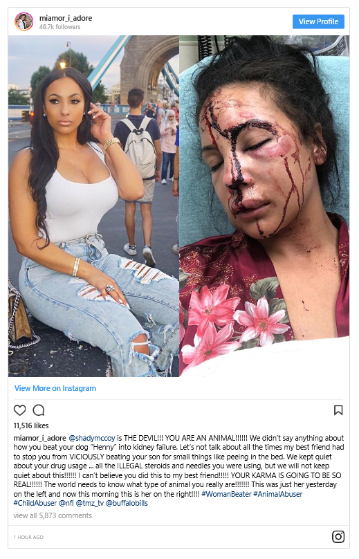 Buffalo Bills running back LeSean McCoy has been accused of brutally beating his girlfriend Delicia Cordon